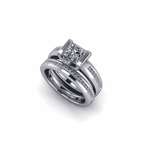 Princess cut diamond ring with diamond set bands