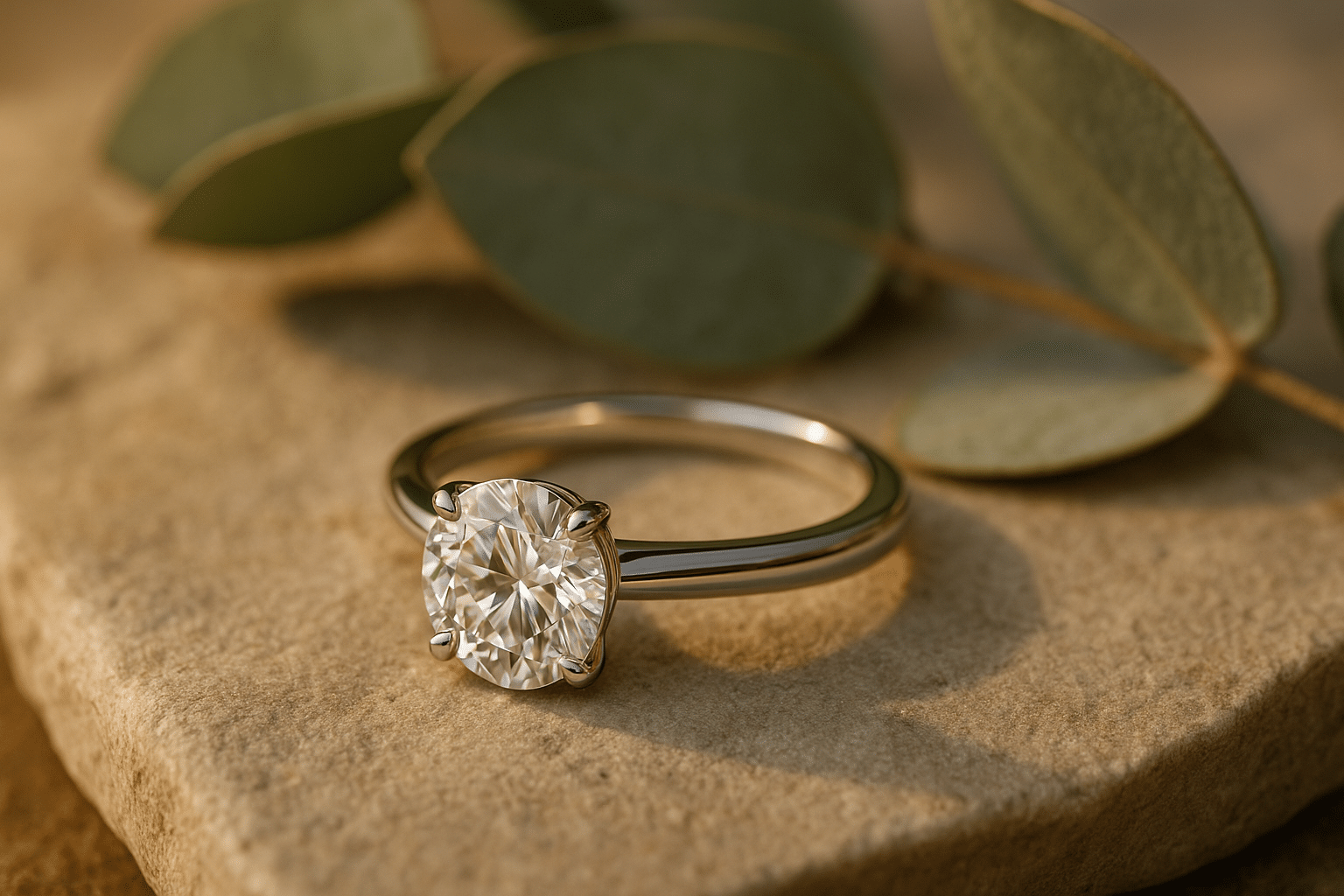 Lab grown diamond displayed on a jeweller’s workbench in a modern Brisbane jewellery studio, highlighting ethical luxury and craftsmanship.