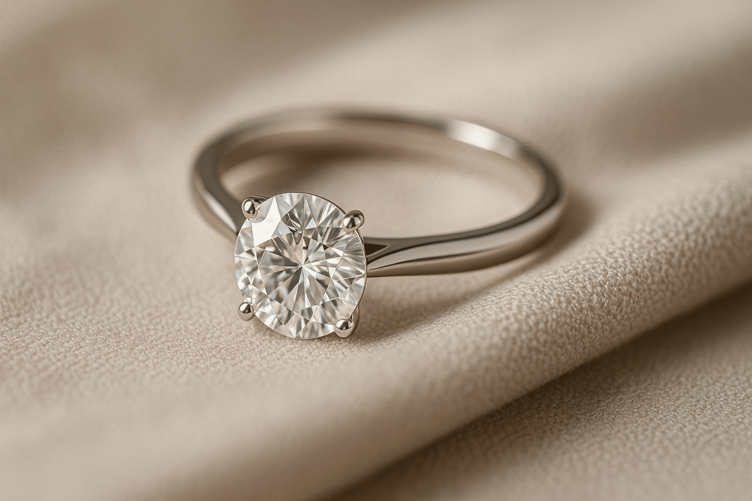 Hands wearing solitaire rings in yellow gold, white gold, rose gold, and platinum to compare metal colours.