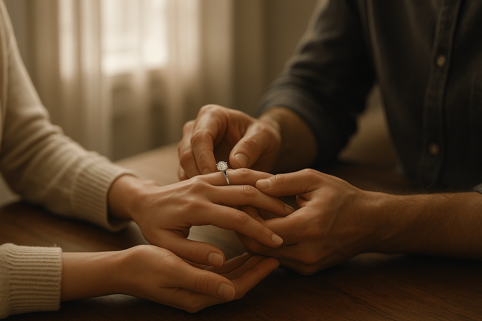 Hands wearing solitaire rings in yellow gold, white gold, rose gold, and platinum to compare metal colours.